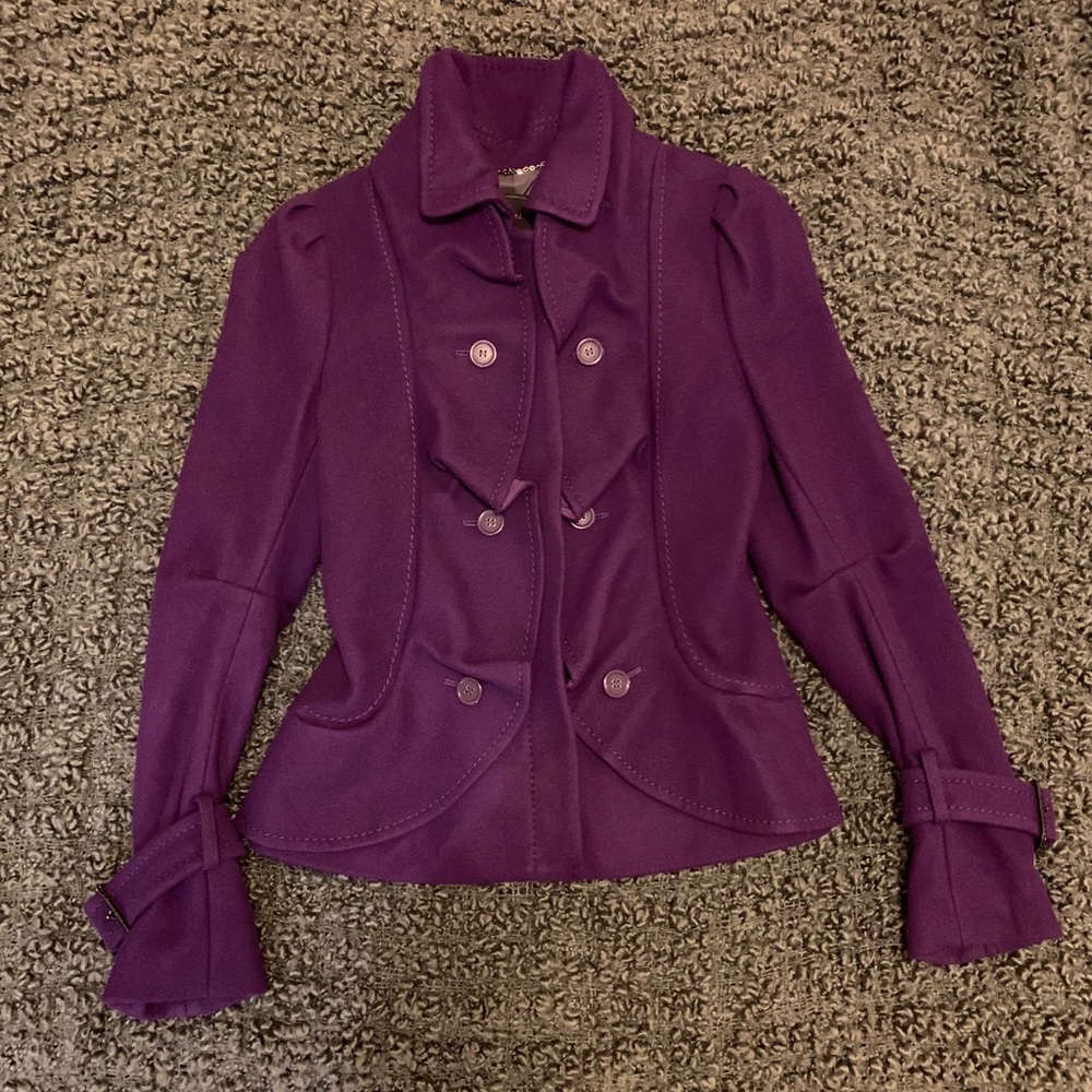 Purple BCBGMAXAZRIA Ruffled Short Coat